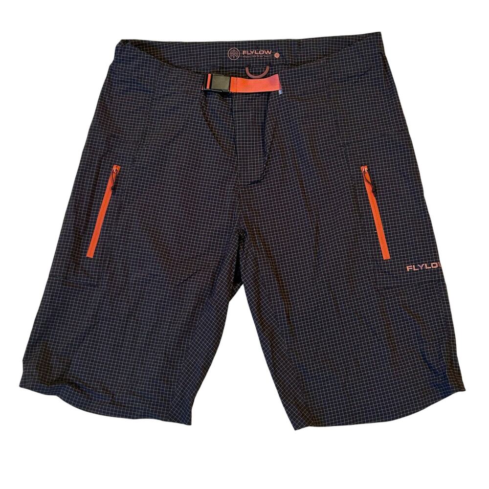 FlyLow Men's Summer Board Shorts Brown White Grid Large Outdoor Hiking Swim
